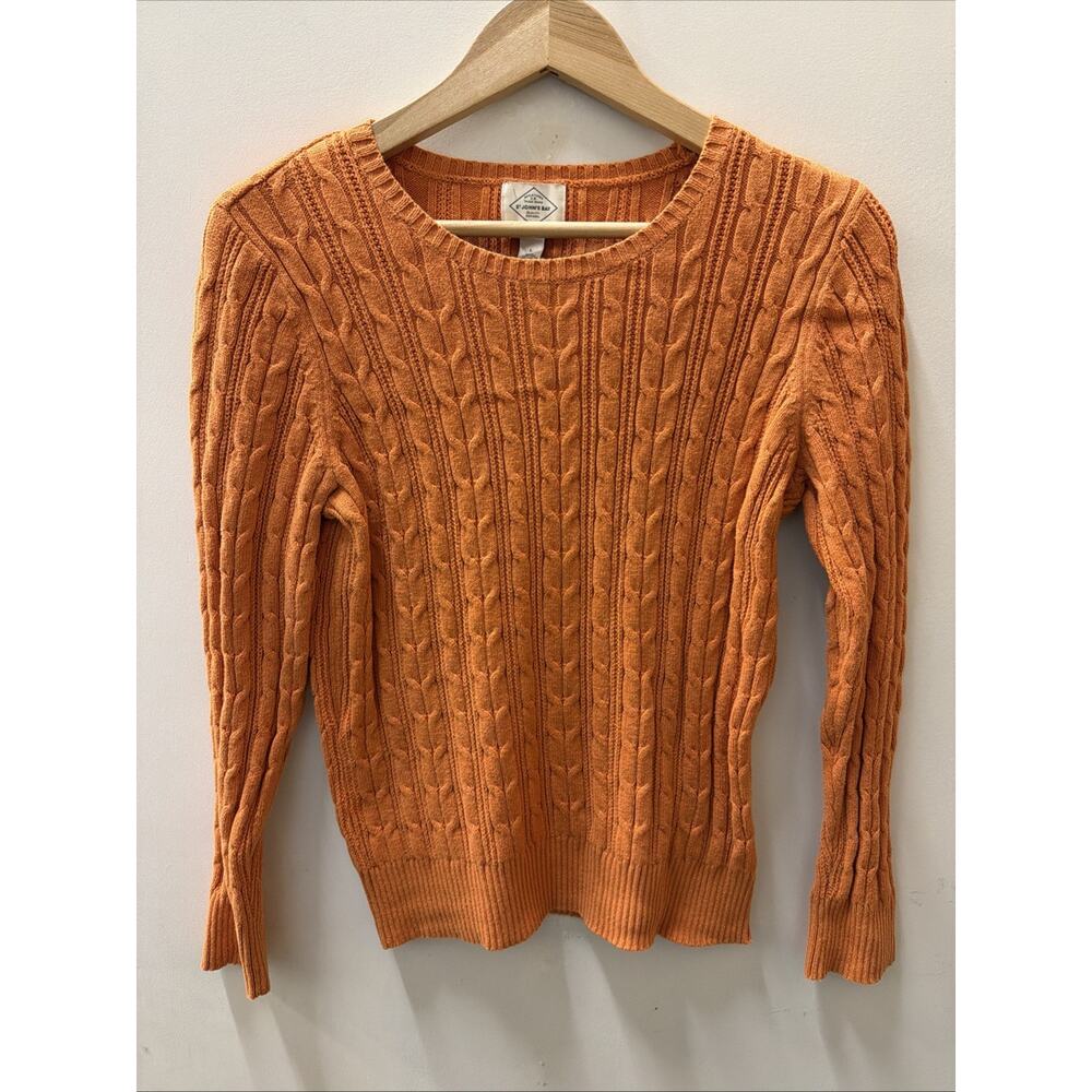 St. John's Bay Cable Knit Classic Sweater Women L Orange Crew Neck